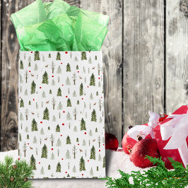 クリスマスパインツリーグリーンレッド素朴ウォーター色 ミディアムペーパーバッグ