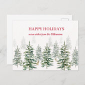 クリスマスパインツリーズウォーターカラーハッピーホリデーカード ポストカード (正面/裏面)
