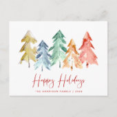 クリスマスパインツリーズウォーターカラーハッピー シーズンポストカード (正面)