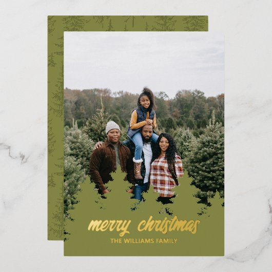 クリスマスパインツリーフォイルホリデーカード 箔シーズンカード (正面/裏面)