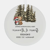 クリスマスパインツリーベアペンギンカップル婚約 ガラスオーナメント (裏面)