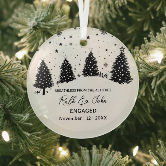 クリスマスパインツリーベアースキーカップル婚約 ガラスオーナメント (インサイチュ)