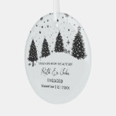 クリスマスパインツリーベアースキーカップル婚約 ガラスオーナメント (正面左)