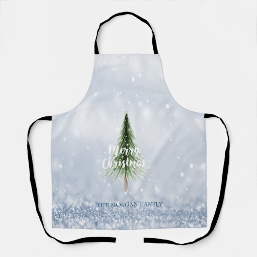 クリスマスパインツリーメリークリスマスブルーホリデー エプロン (正面)