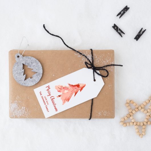 クリスマスパインツリーレッドミニマリストパーソナライズされた ギフトタグ