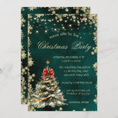 クリスマスパインツリー、星グリーンクリスマス会社 招待状 (正面/裏面)