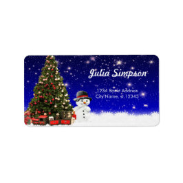 クリスマスパインツリー、雪だるま ラベル