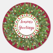 クリスマスパインニードル飾リース ラウンドシール (正面)