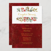 クリスマスパインベルリーブルゴーニュ金ゴールドカップルのシャワー 招待状 (正面/裏面)