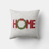 クリスマスパインリースとホーム文字オン樺の木 クッション (裏面)