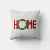 クリスマスパインリースとホーム文字オン樺の木 クッション (正面)