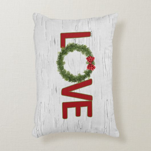 クリスマスパインリースと愛文字オン樺の木 アクセントクッション (正面(垂直))