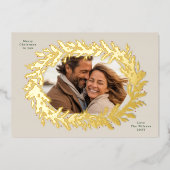 クリスマスパインリースエレガント写真金ゴールド 箔シーズンカード (正面)