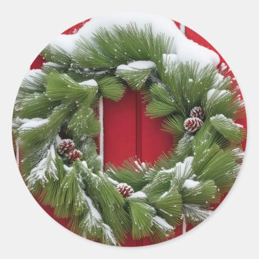 クリスマスパインリースオンレッドバーン ラウンドシール (正面)