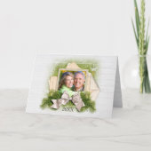 クリスマスパインヴィンテージフォトフレームホリデーカード シーズンカード (正面)