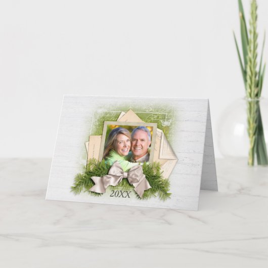 クリスマスパインヴィンテージフォトフレームホリデーカード シーズンカード (正面)
