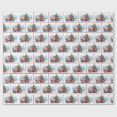 クリスマスパイン付き古い赤いトラック ラッピングペーパー (フラット)