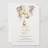 クリスマスパイン装飾ゴールデンボールパーティー 招待状 (正面)