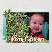 クリスマスパイン&ベリーのパーソナライズされた写真 シーズンカード (正面/裏面)
