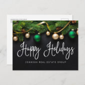 クリスマスパイン&ボールハッピーホリデー ポストカード (正面/裏面)