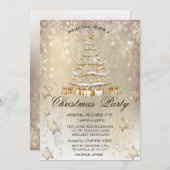 クリスマスパイン、ボール、スノーフレーク・クリスマス 招待状 (正面/裏面)