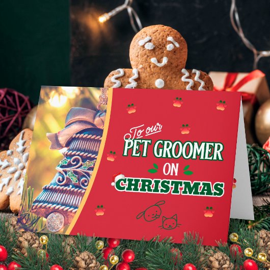 クリスマスパウズの猫と犬のトリマー カード