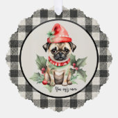 クリスマスパグと帽子紙オーナメントカード オーナメントカード (正面)