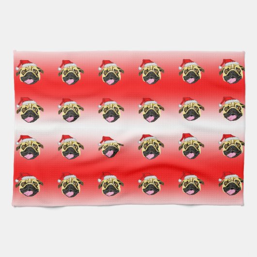 クリスマスパグのティータオル キッチンタオル (横)