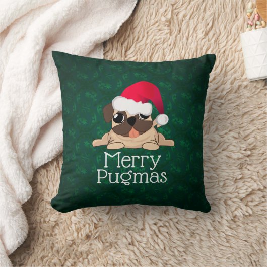クリスマスパグの犬のスロー枕 16" x 16" クッション (ブランケット)