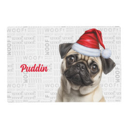 クリスマスパグサンタの犬の名前入り ラミネート プレート