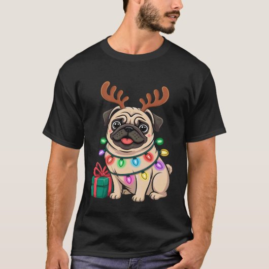 クリスマスパグトナカイ Tシャツ (正面)
