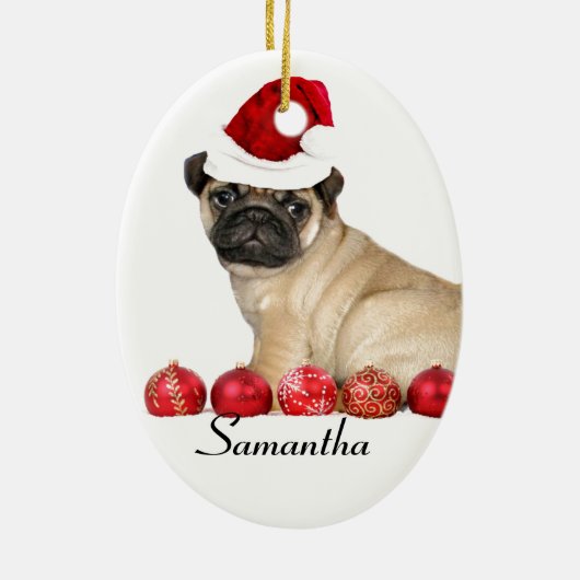 クリスマスパグドッグカスタムオーナメント セラミックオーナメント (裏面)