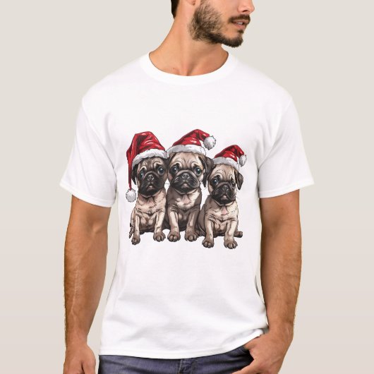 クリスマスパグドッグスサンタ Tシャツ (正面)