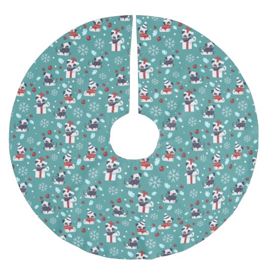 クリスマスパグブラシ付きポリエステルツリースカート ブラッシュドポリエステルツリースカート (正面)