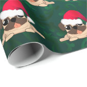 クリスマスパグ光沢ラッピング紙、30" x 6' ラッピングペーパー (ロールコーナー)