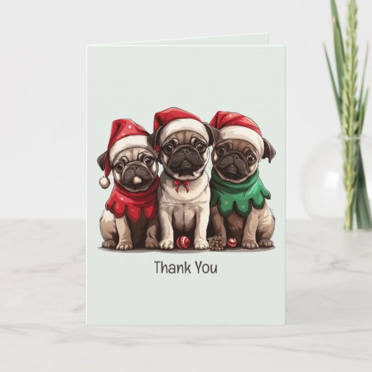 クリスマスパグ犬に感謝 サンキューカード (正面)
