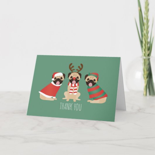 クリスマスパグ犬に感謝 サンキューカード (正面)