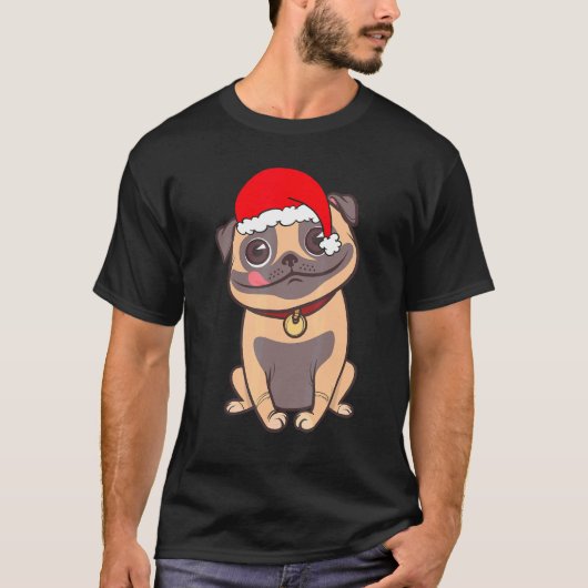 クリスマスパグ犬サンタ帽子 クリスマスパジャマ ボーイ用K Tシャツ (正面)