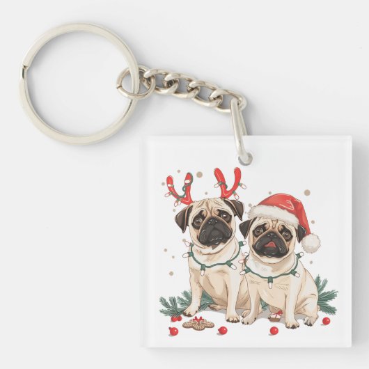 クリスマスパグ犬 キーホルダー (正面)