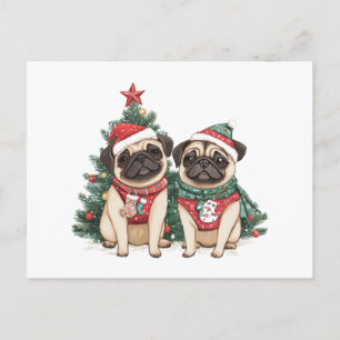 クリスマスパグ犬 シーズンポストカード