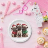 クリスマスパグ犬 ペーパープレート (パーティー)