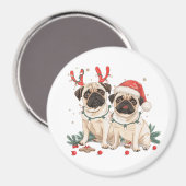 クリスマスパグ犬 マグネット (正面/裏面)
