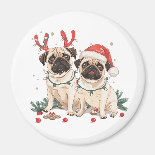クリスマスパグ犬 マグネット (正面)