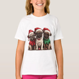 クリスマスパグ犬 Tシャツ