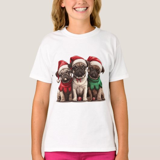 クリスマスパグ犬 Tシャツ (正面)