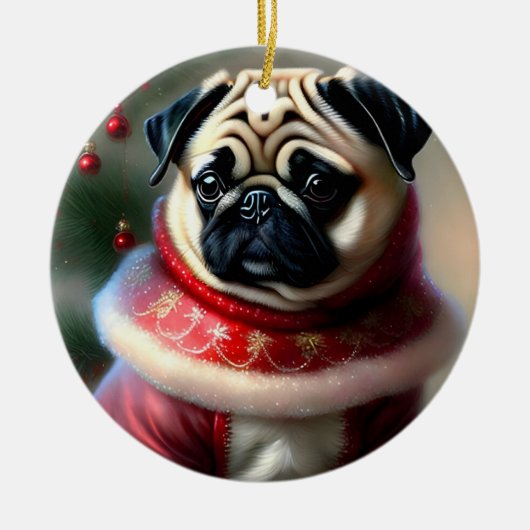 クリスマスパグ セラミックオーナメント (正面)