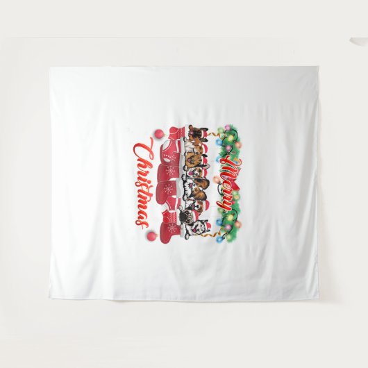 クリスマスパジャマかわいい犬の愛犬クリスマス タペストリー (正面(横))