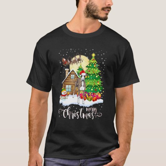 クリスマスパジャマイタリアングレイハウンドツリークリスマスドッグD Tシャツ (正面)
