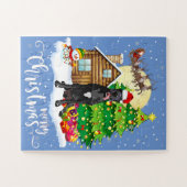 クリスマスパジャマグレートダネツリークリスマスドッグパパママ ジグソーパズル (横)