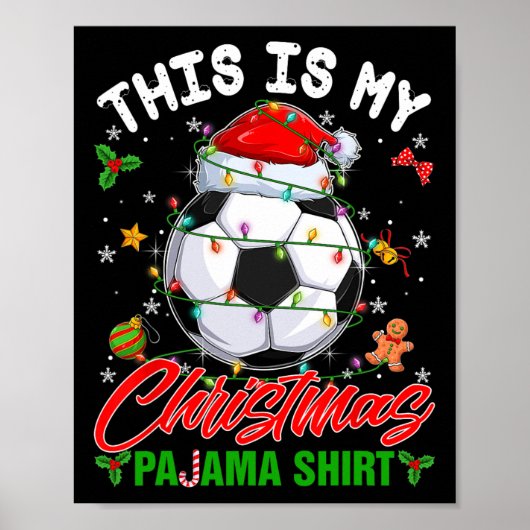 クリスマスパジャマシャツサッカーサンタ帽子 ポスター (正面)